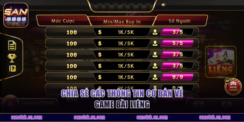 Chia sẻ các thông tin cơ bản về game bài Liêng